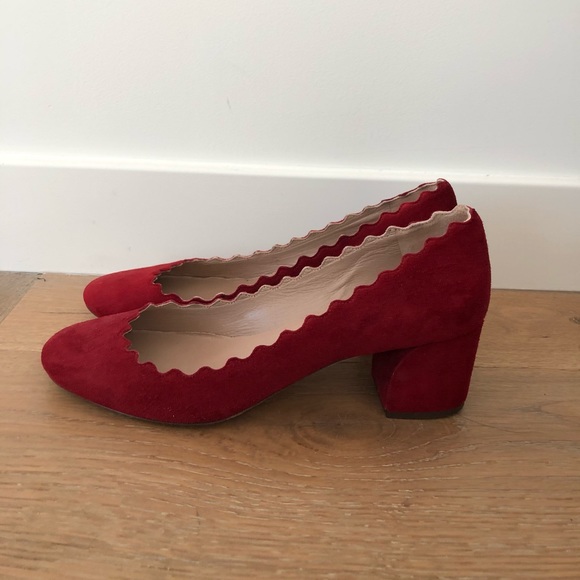 Chloe scalloped red suede Lauren heels - 38 - Picture 4 of 8